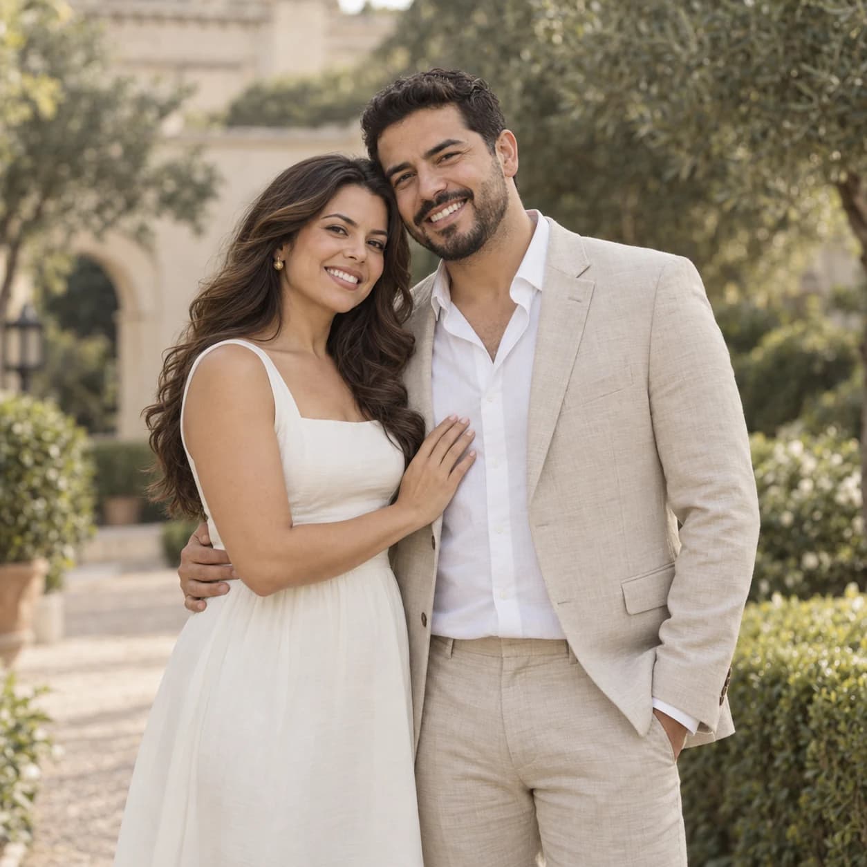 Retrato de la pareja abrazada durante su sesión preboda